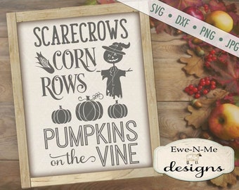 Scarecrow SVG - Fall SVG Cut File - Corn Rows SVG - Pumpkin svg - Harvest svg - Fall Autumn svg - Commercial Use svg, dxf, png, jpg files