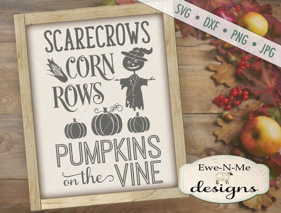 Scarecrow SVG - Fall SVG Cut File - Corn Rows SVG - Pumpkin svg - Harvest svg - Fall Autumn svg - Commercial Use svg, dxf, png, jpg files