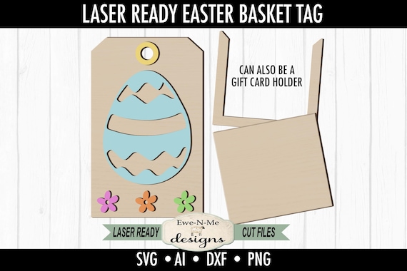 Easter Egg Tag and Gift Card Holder - Laser Cut SVG File - Easter Basket Tag - Gift Card Holder - svg, dxf, ai, png