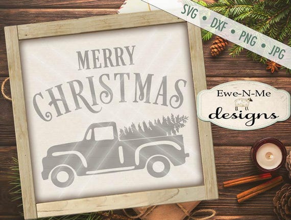 Christmas Tree SVG - Old Truck SVG - truck christmas tree svg - Merry Christmas Antique Truck with tree - Commercial Use svg, dxf, png, jpg