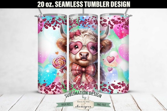 20 oz Seamless Valentine Highland Sublimation Tumbler Design | Highland Cow Design for 20 oz Tumbler | Valentine Highland Cow Tumbler Design