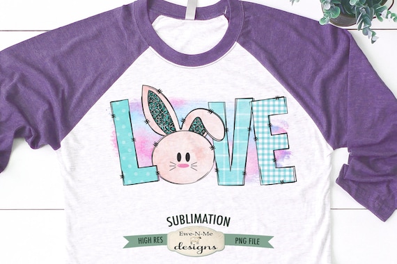 Easter Bunny Sublimation Design - Love Doodle Art Letters  - Love Easter Bunny PNG