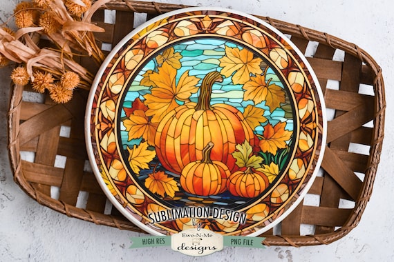 Pumpkin Stained Glass | Fall Round Sublimation Design | Autumn Stained Glass Round Sublimation Design