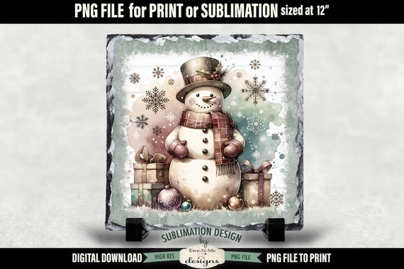 Rustic Snowman with Gifts | Square Sublimation Design | Rustic Snowman | Vintage Snowman Sublimation Design