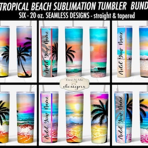 Tropical Beach 20 oz Tumbler Sublimation Bundle | 20 oz. Seamless Tumbler Sublimation Bundle | Beach Vacation Tumbler Designs