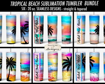 Tropical Beach 20 oz Tumbler Sublimation Bundle | 20 oz. Seamless Tumbler Sublimation Bundle | Beach Vacation Tumbler Designs