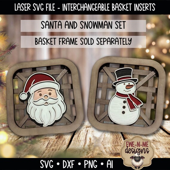 Interchangeable Tobacco Basket Inserts SVG - Santa and Snowman Set - Winter Christmas Decor - Laser Cut File - Fits Basket Frame - SVG File