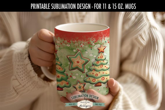Christmas Cookies in  Green and  Red Sublimation Design for Mugs  | Christmas Mug | Printable 11 oz. and 15 oz. Mug Sublimation Wrap PNG