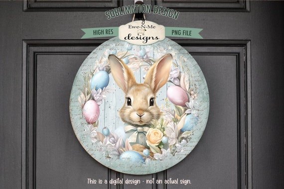 Rustic Easter Bunny with Eggs Round Sublimation Design | Door Hanger Round | Farmhouse Wreath Sign Printable