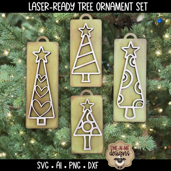 Whimsical Christmas Tree Ornament Tags SVG Bundle -  Laser Cut Holiday Tag Designs (Digital Download)