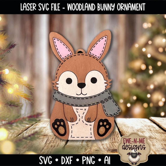 Bunny Ornament SVG - Christmas Laser File - Woodland Bunny Ornament - Laser Cut Ornament SVG - Layered Wood Christmas Decor