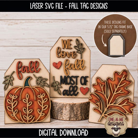 Fall Tag Inserts SVG - Interchangeable Fall Decor - Pumpkin & Leaf Designs - Laser Ready SVG File