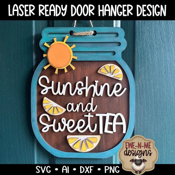 Sunshine and Sweet Tea Laser Cut Mason Jar Design - Summer Themed Mason Jar Design with Lemons - Laser Cut File  - svg, dxf, ai, png