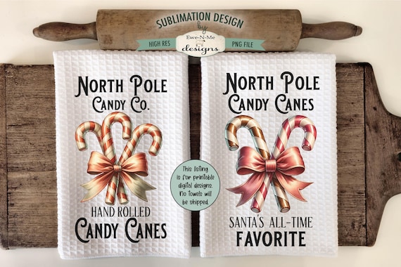 North Pole Candy Canes Kitchen Towel Sublimation Designs - Vintage Candy Candy Towel Designs - Christmas Kitchen Design