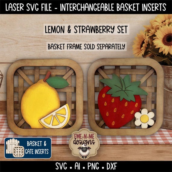 Interchangeable Tobacco Basket Inserts SVG - Lemon Strawberry Set - Summer Decor - Laser Cut File - Fits Basket Frame - SVG File