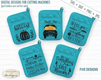 Harvest Potholder Bundle SVG - Pumpkin svg  - Apple svg  - Truck SVG - Commercial Use svg, png, dxf, jpg