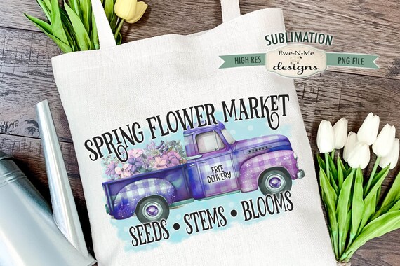 Spring Flower Market Sublimation PNG | Plaid Truck with Flowers Sublimation Design | Spring Flower Market Truck Sublimation Design