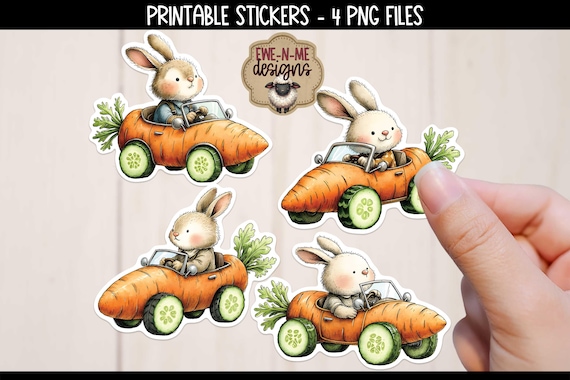 Easter Bunny Carrot Car Printable Stickers | Spring PNG Print and Cut Images (Digital Download)