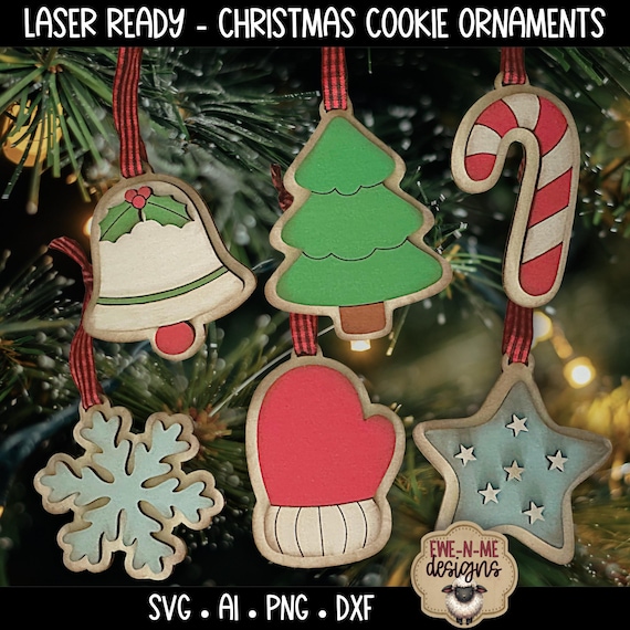 Christmas Cookie Ornament Bundle SVG, Laser Cut Christmas Decorations, Holiday Tree Decor, Rustic Winter Xmas SVGs, Digital Download