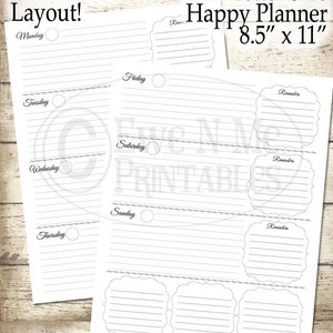 Letter Size Planner Pages - Printable Planner Pages - Happy Planner Inserts - Weekly Planner Printable - Undated Weekly Planner - Horizontal