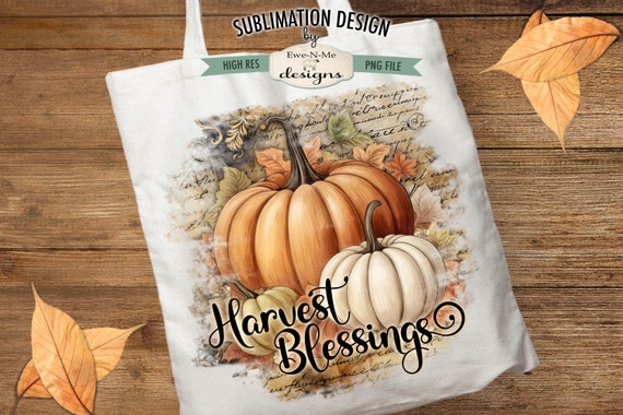 Harvest Blessings Sublimation Design | Rustic Pumpkins | Vintage Background Sublimation Design