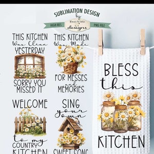 Country Daisies Kitchen Towel Sublimation Bundle Kitchen Towel Sublimation Designs Country Daisy Kitchen Designs image 7