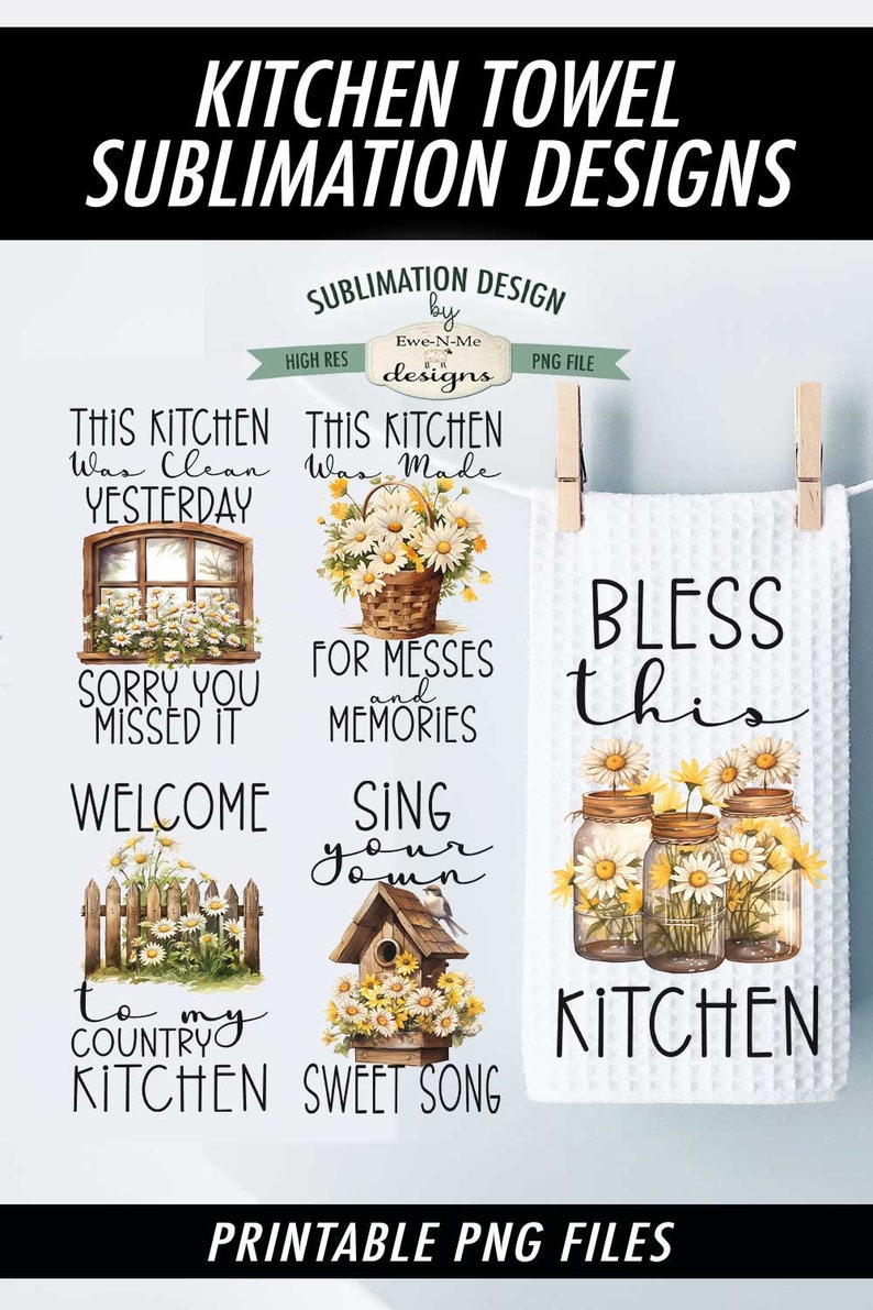 Country Daisies Kitchen Towel Sublimation Bundle Kitchen Towel Sublimation Designs Country Daisy Kitchen Designs image 7