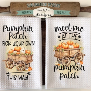 Pumpkin Patch Kitchen Towel Sublimation Designs -  Kitchen Towel Wagon Full of Pumpkins Sublimation Designs - Fall Kitchen Designs
