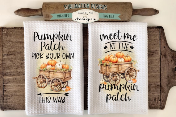 Pumpkin Patch Kitchen Towel Sublimation Designs -  Kitchen Towel Wagon Full of Pumpkins Sublimation Designs - Fall Kitchen Designs