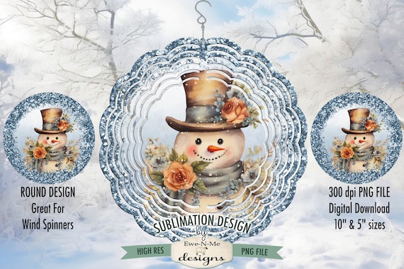 Rustic Snowman Wind Spinner Sublimation Design | Round Snowman Sublimation Design | Christmas Sublimation Design