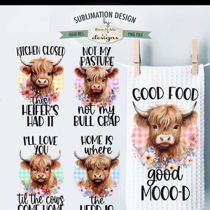 Funny Highland Cow Kitchen Towel Sublimation Bundle Highland Cow Kitchen Towel Sublimation Designs Cute and Funny Kitchen Designs image 8