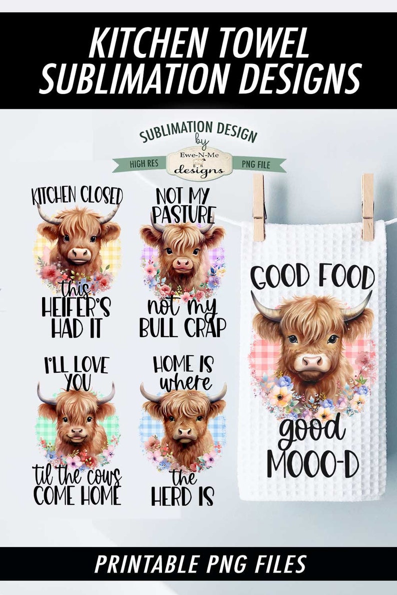 Funny Highland Cow Kitchen Towel Sublimation Bundle Highland Cow Kitchen Towel Sublimation Designs Cute and Funny Kitchen Designs image 8