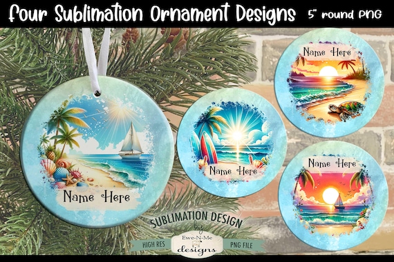 Tropical Beach Ornament Designs PNG Files | Four Tropical Beach Ornament Designs | Beachy Christmas Ornaments