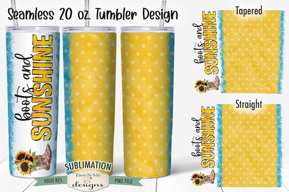 Boots and Sunshine 20 oz Seamless Sublimation Design - Boots Sunflowers Polka Dots