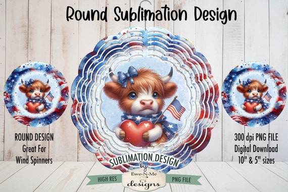 Patriotic Highland Cow Sublimation Design | Red White Blue Sublimation Design | July 4th Door Hanger Design