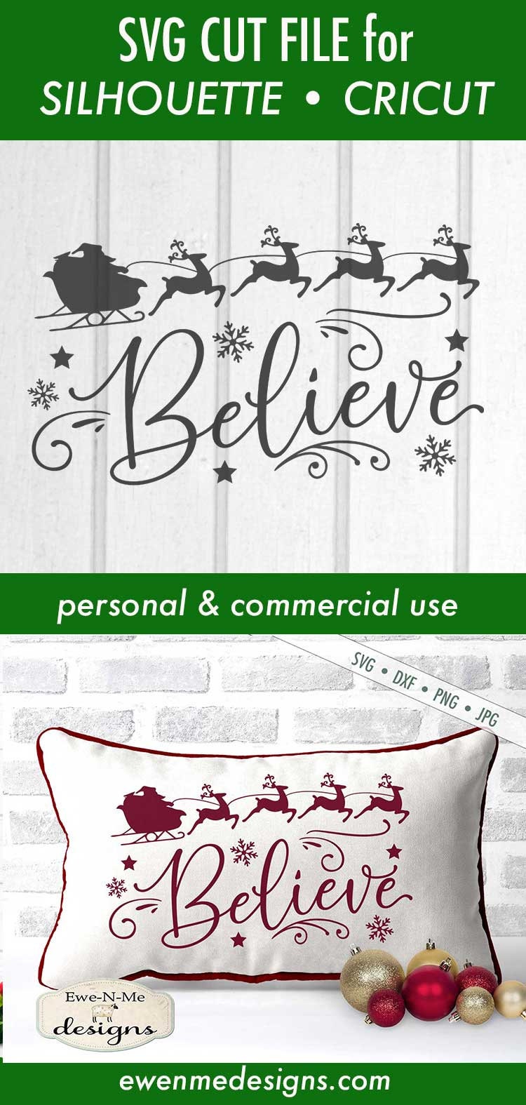 Download Believe SVG - reindeer svg - Santa Sleigh - Snowflake svg ...