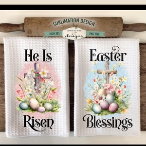 Easter Cross Kitchen Towel Sublimation Designs He Is Risen Easter Blessings Religious Easter Kitchen Towel Designs image 4