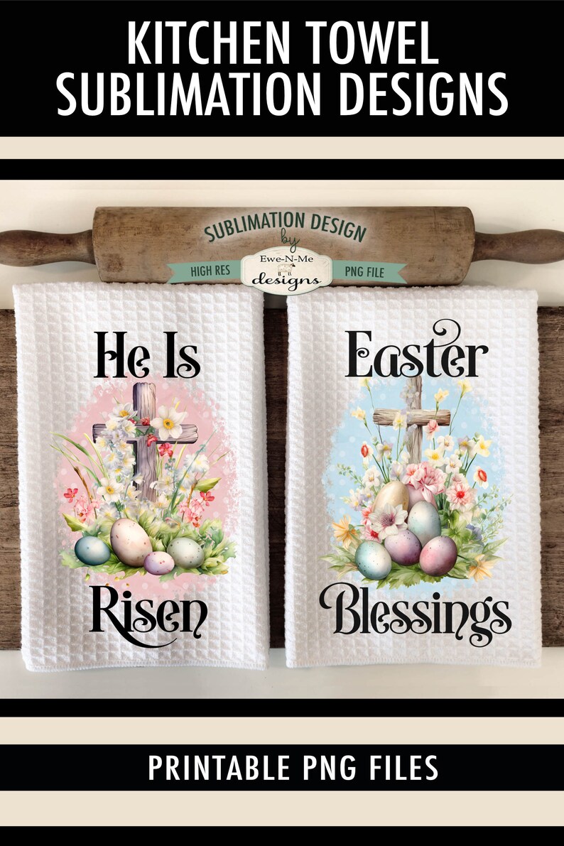 Easter Cross Kitchen Towel Sublimation Designs He Is Risen Easter Blessings Religious Easter Kitchen Towel Designs image 4