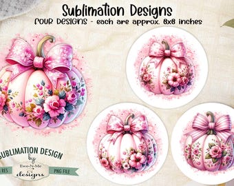 ピンクの花柄カボチャの昇華デザイン - ピンクのカボチャのクリップアート - ピンクのハロウィン好きのための 4 つの PNG デザイン