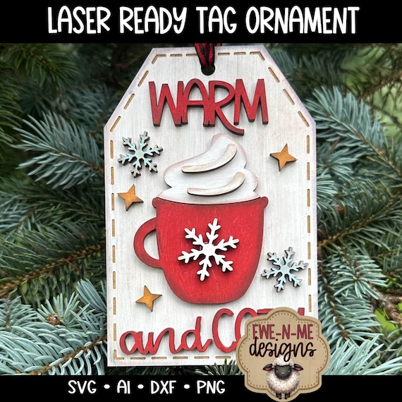 Warm and Cozy Mug Christmas Ornament SVG | Laser Cut Tag File | Cocoa Snowflake Ornament SVG | Laser Cut Ready | Digital Download