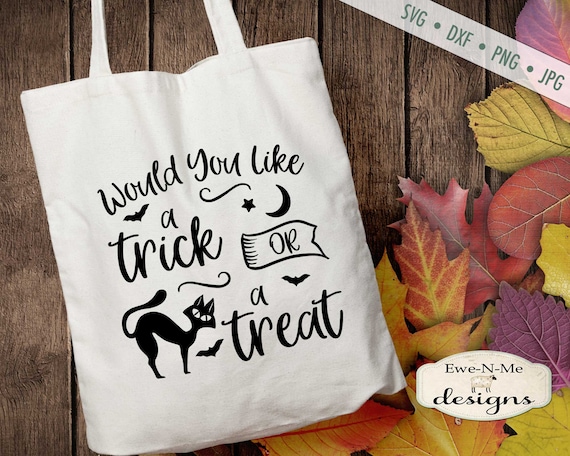 Halloween SVG - Trick or Treat SVG - Black Cat svg - Halloween Tote SVG - moon stars svg - Commercial Use svg, dxf, png, jpg