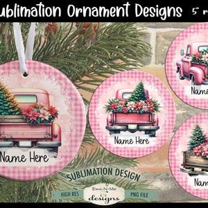 Pink Truck Christmas Ornament Designs PNG Files | Pink Truck Ornament Designs | Christmas Pink Trucks Ornament Designs