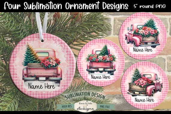 Pink Truck Christmas Ornament Designs PNG Files | Pink Truck Ornament Designs | Christmas Pink Trucks Ornament Designs