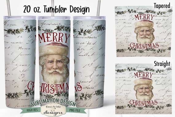 Vintage Old Time Santa Sublimation Tumbler Design - Vintage Christmas Sublimation TumblerDesign - 20 oz. Tumbler Straight and Tapered PNG