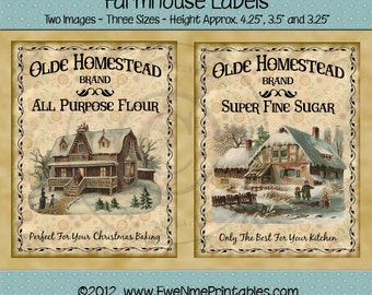 Primitive Winter Christmas Label - Crate Label - Old Homestead Flour - Olde Homestead Sugar - PDF or JPG File