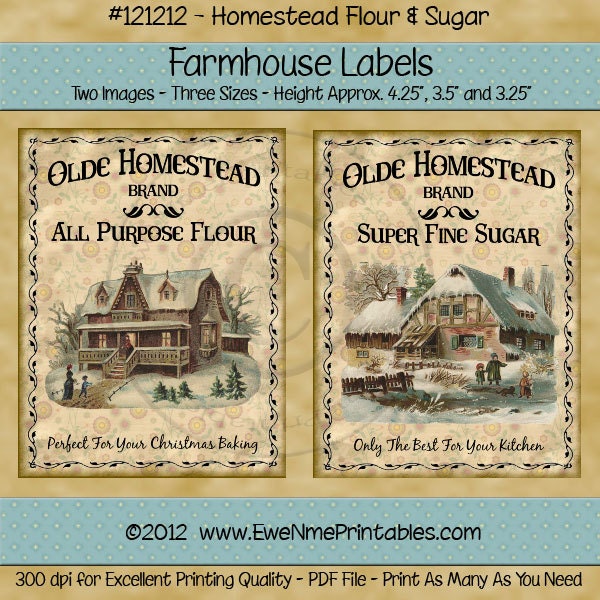 Primitive Winter Christmas Label - Crate Label - Old Homestead Flour - Olde Homestead Sugar - PDF or JPG File