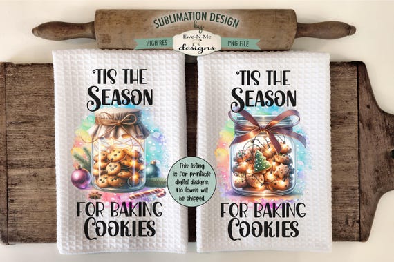 Christmas Cookies in Jar Lights Kitchen Towel Sublimation Designs - Gingerbread Wishes Candy Kisses - Twinkling Lights Gingerbread Nights