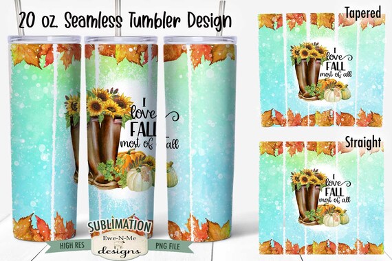 Love Fall Boots Sunflowers 20 oz Tumbler Sublimation Design - Fall Tumbler Design