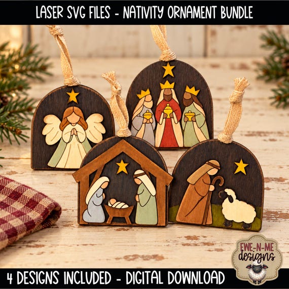 Nativity Ornament Bundle - Laser Ready SVG Files - 4 Christmas Designs - Christmas Ornament Laser Cutting Files