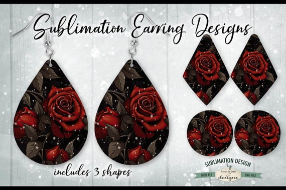 Gothic Roses Sublimation Earring Designs | 3 PNG Shapes | Gothic Rose Valentine Earring Designs